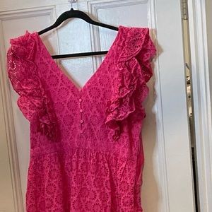 NWT JCREW pink eyelet ruffle sleeve maxi dress size 16